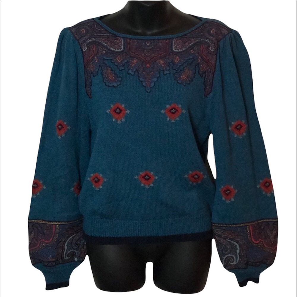 VINTAGE UMI Collections Anne Crimmins sweater balloon sleeves fabric embroidered